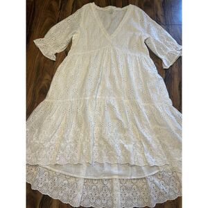 Sundance White Cotton Eyelet V Neck Jasmine Dress Womens Sz M Lined